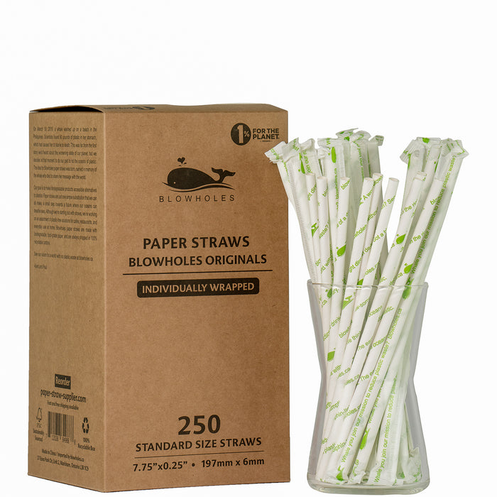 Blowholes Originals Standard Straws, Wrapped - 7.75" (Box of 250)