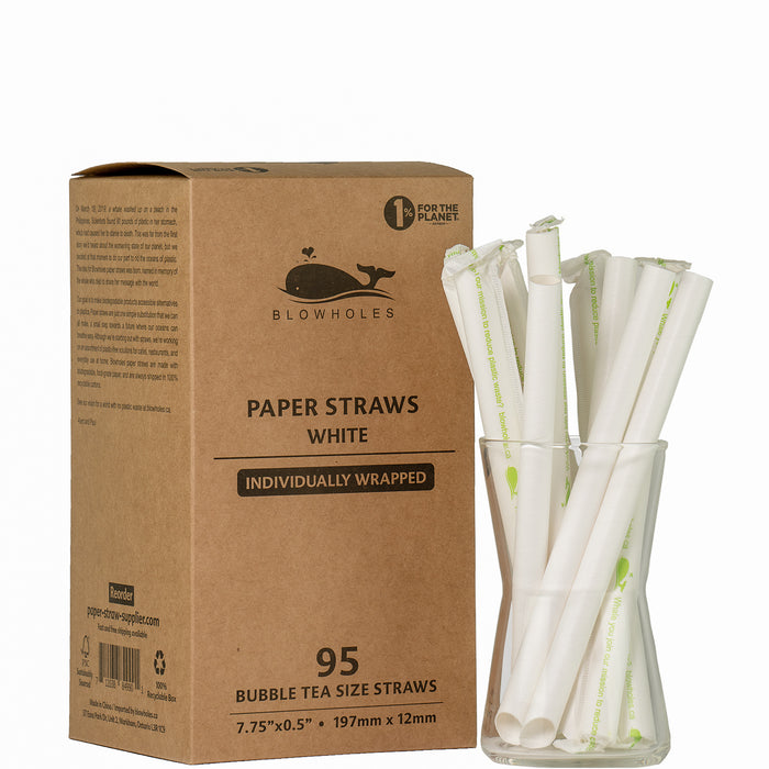 White Bubble Tea Straws, Wrapped - 7.75" (Box of 95)