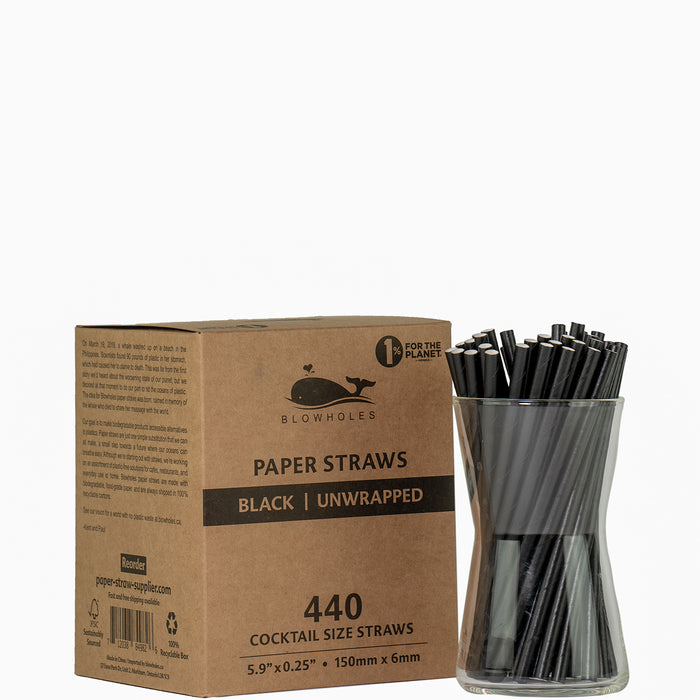 Black Cocktail Straws, Unwrapped - 5.9" (Box of 440)