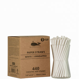 White Cocktail Straws - Unwrapped  - 5.90" (Box of 440)
