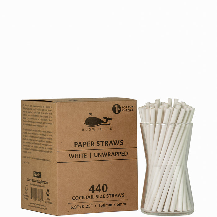 White Cocktail Straws - Unwrapped  - 5.90" (Box of 440)