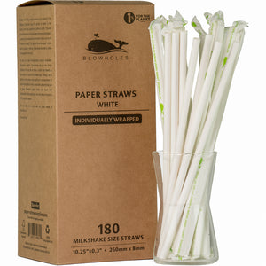 White Milkshake Straws, Wrapped - 10.25" (Box of 180)