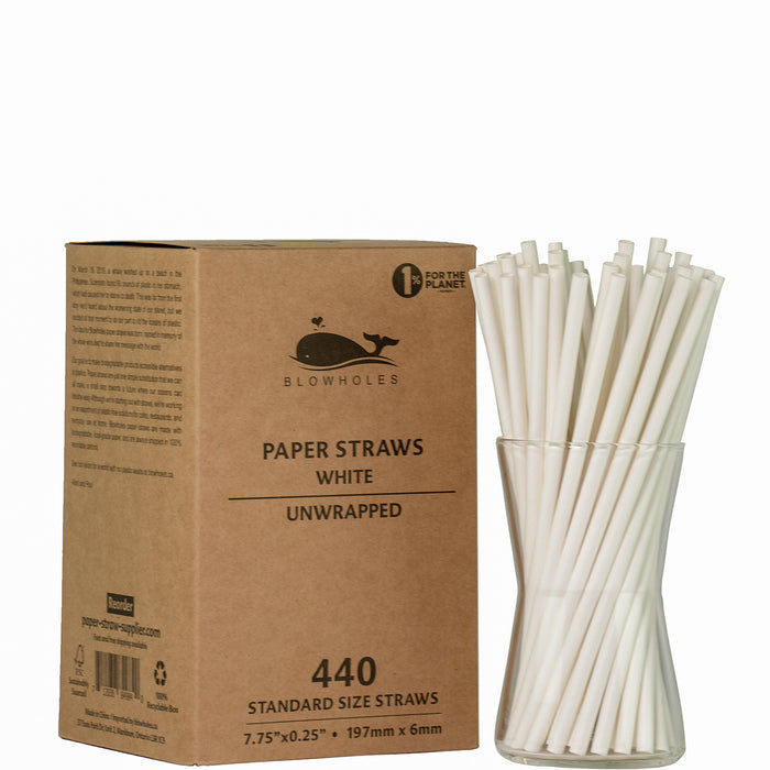 White Standard Straws, Unwrapped - 7.75" (Box of 440)
