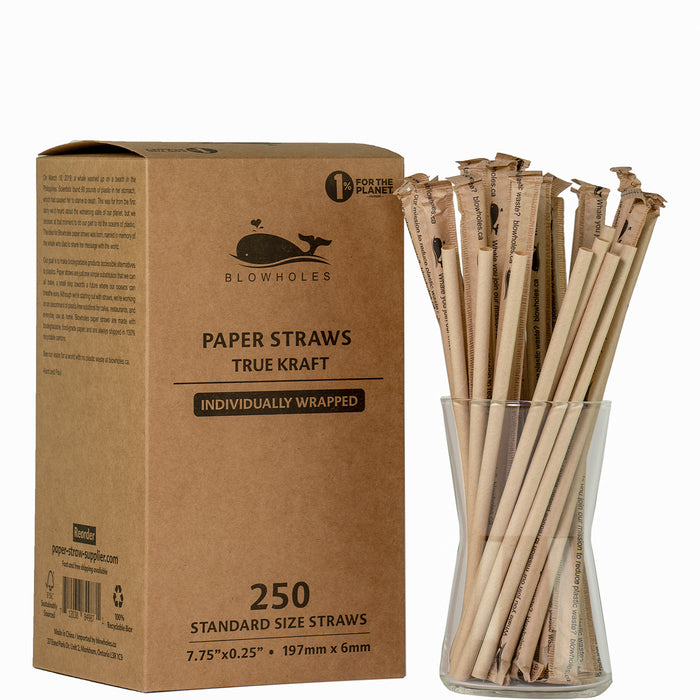 True Kraft Standard Straws, Wrapped - 7.75" (Box of 250)