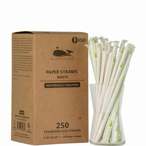 White Standard Straws, Wrapped - 7.75" (Box of 250)